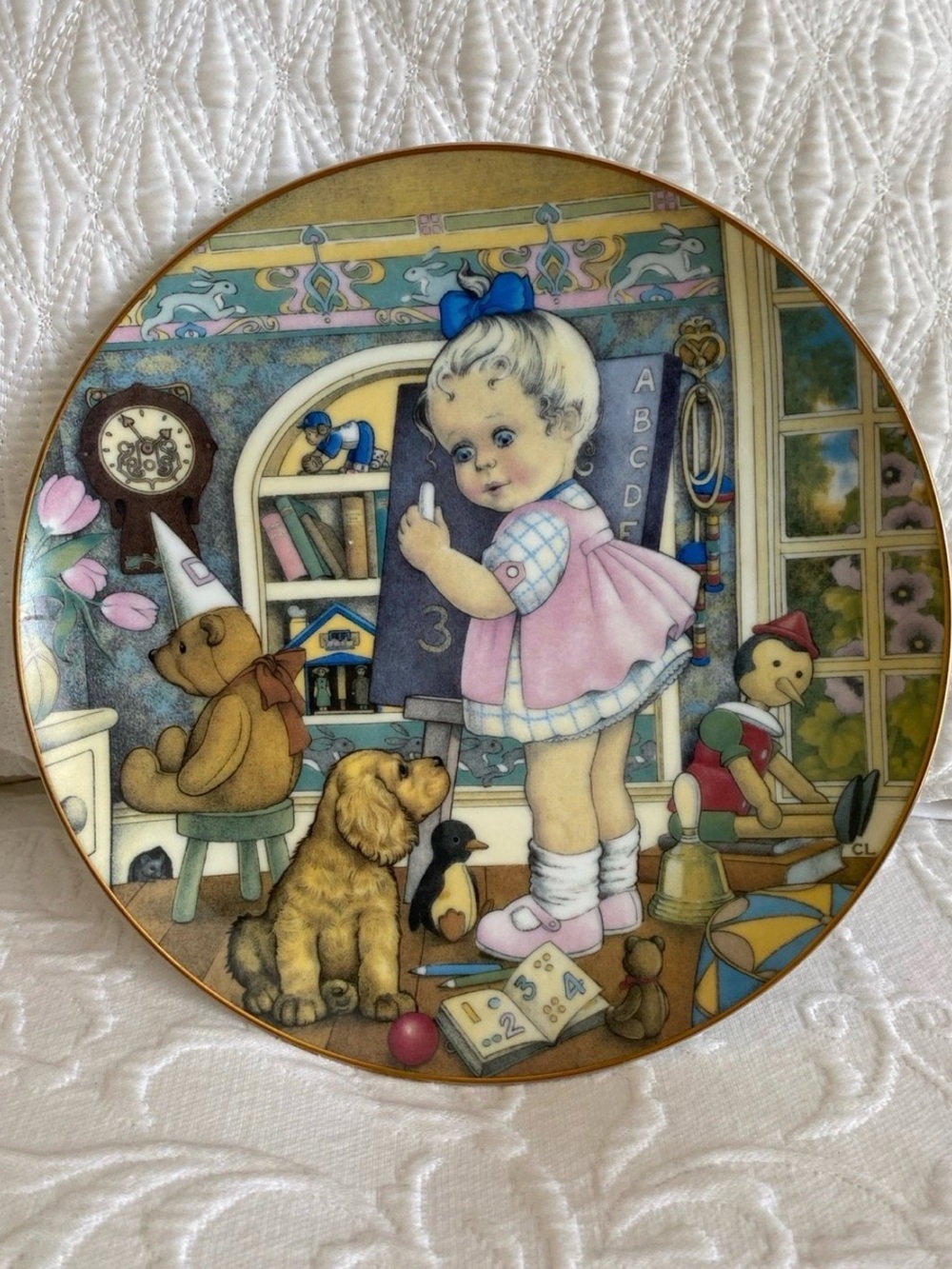 Vintage Nursery Decorative Plate with Little Girl Art